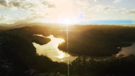 Amazon-forest-and-sky-drone-with-sunset-flare