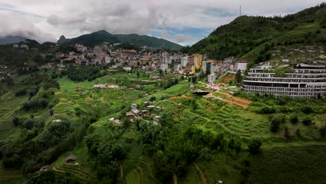 sa pa or sapa city in north-west region of vietnam. aerial drone panoramic view