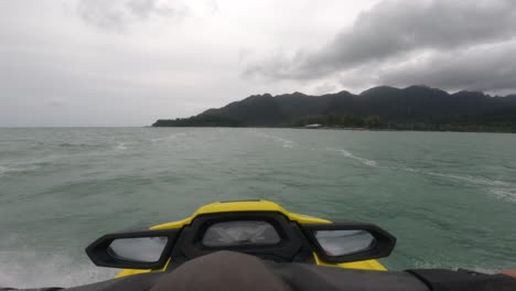 Point-of-view,-POV,-ridding-Jet-ski-at-the-sea