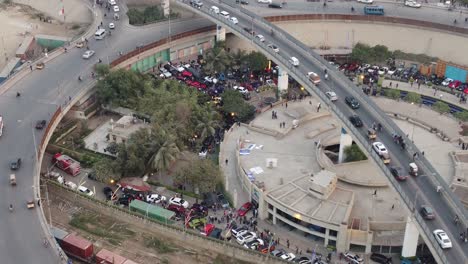 Aerial-View-Of-Jinnah-Flyover-Over-Rotary-Food-Park-In-Karachi