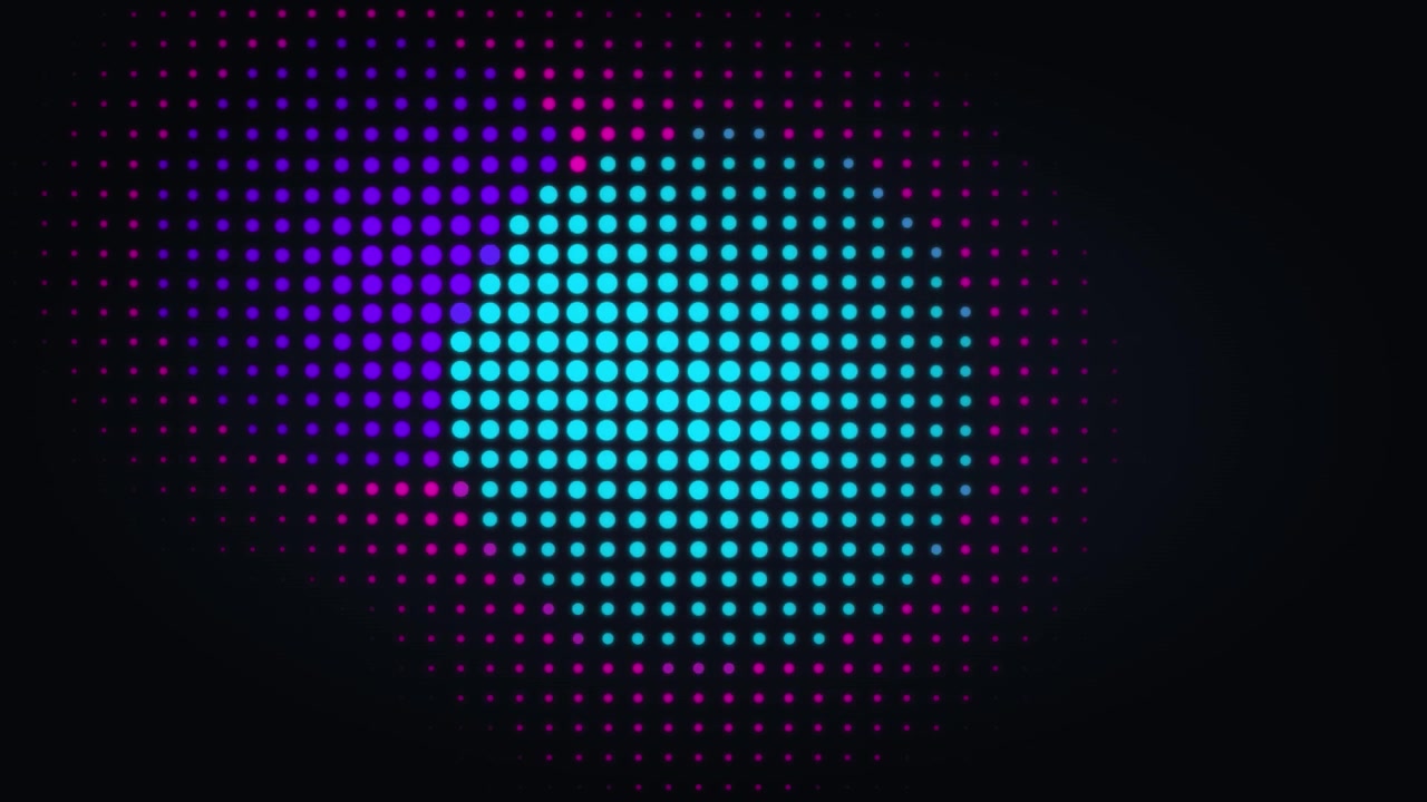Sfondo in movimento astratto con pois al neon pulsanti