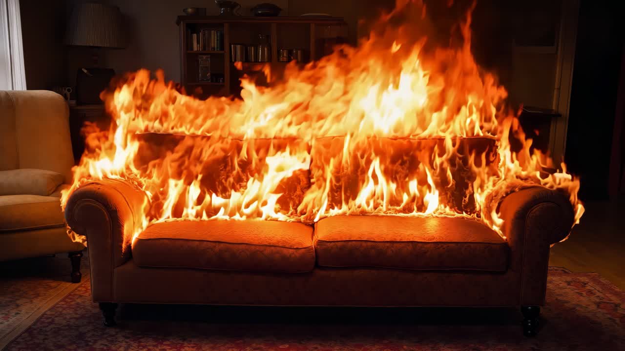 거실 에 불타고 있는 소파