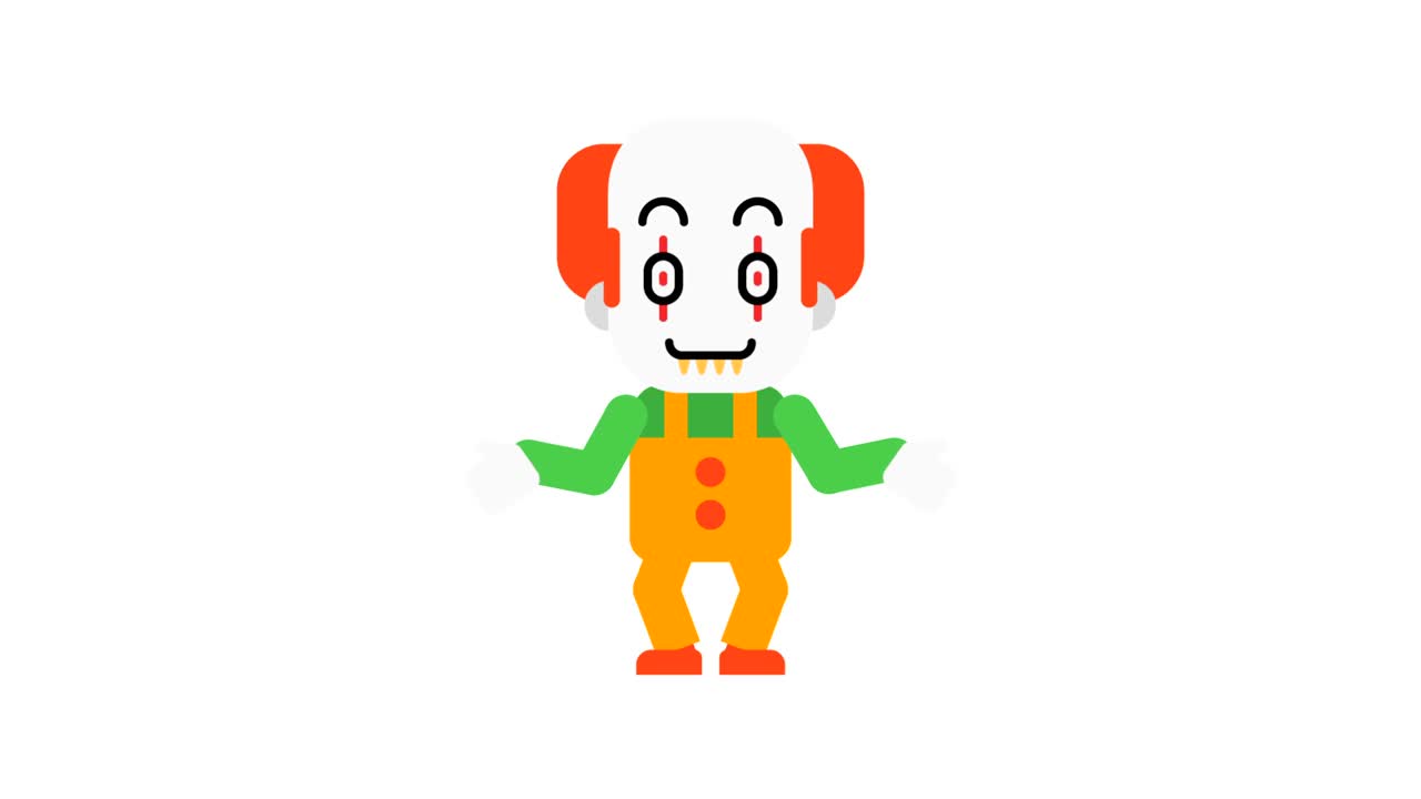 el payaso se alegra levanta las manos. personaje de halloween. canal alfa.