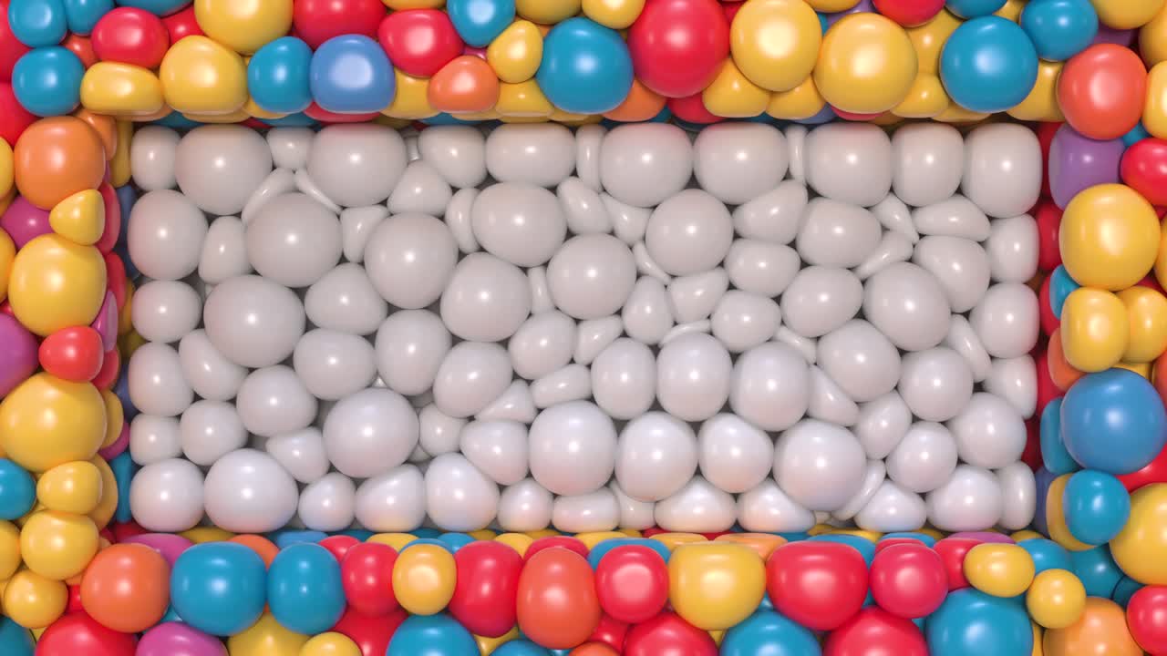 los globos brillantes que llenan la pantalla. los globos forman una forma rectangular en el centro.
