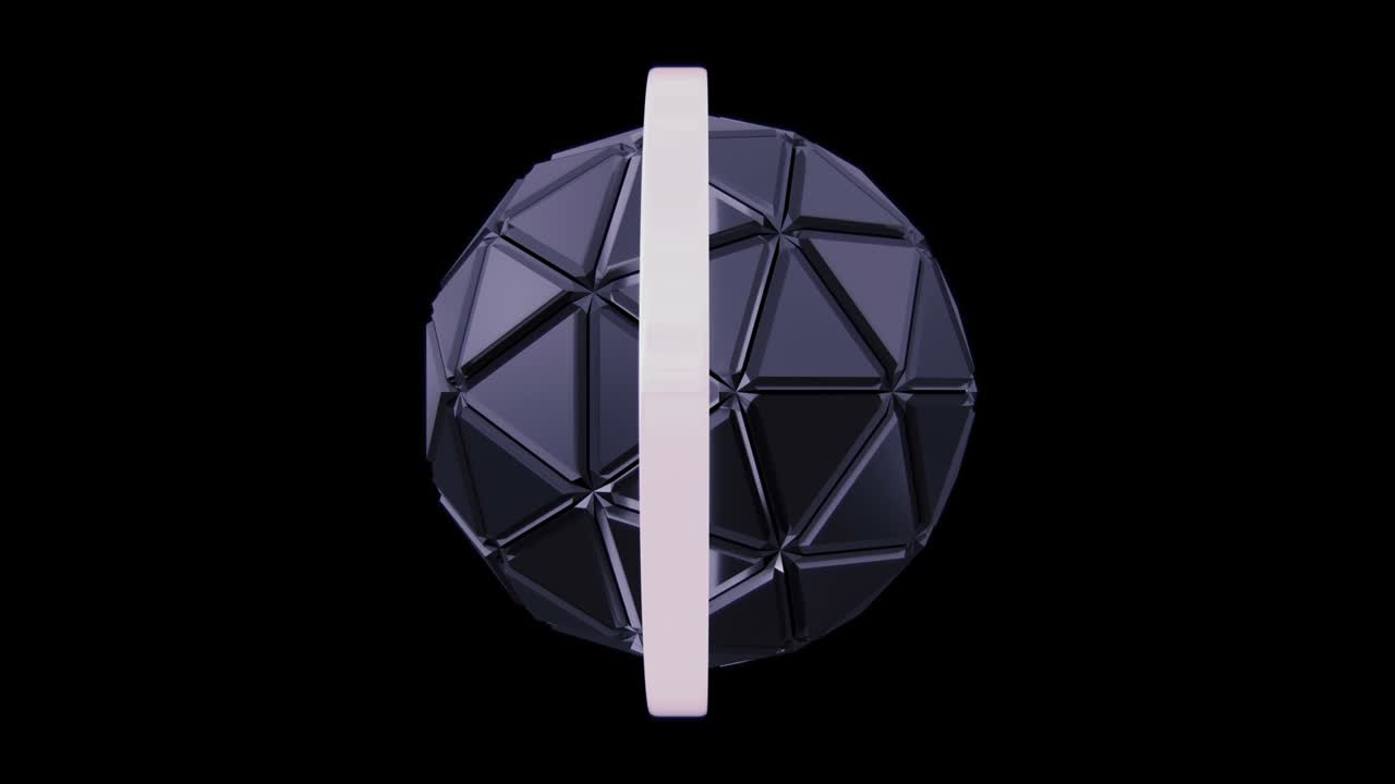 вращение футуристического геометрического шара, построенного из треугольников с альфа-каналом. неоновая орбита, движущаяся вокруг сферы. бесшовный рисунок.