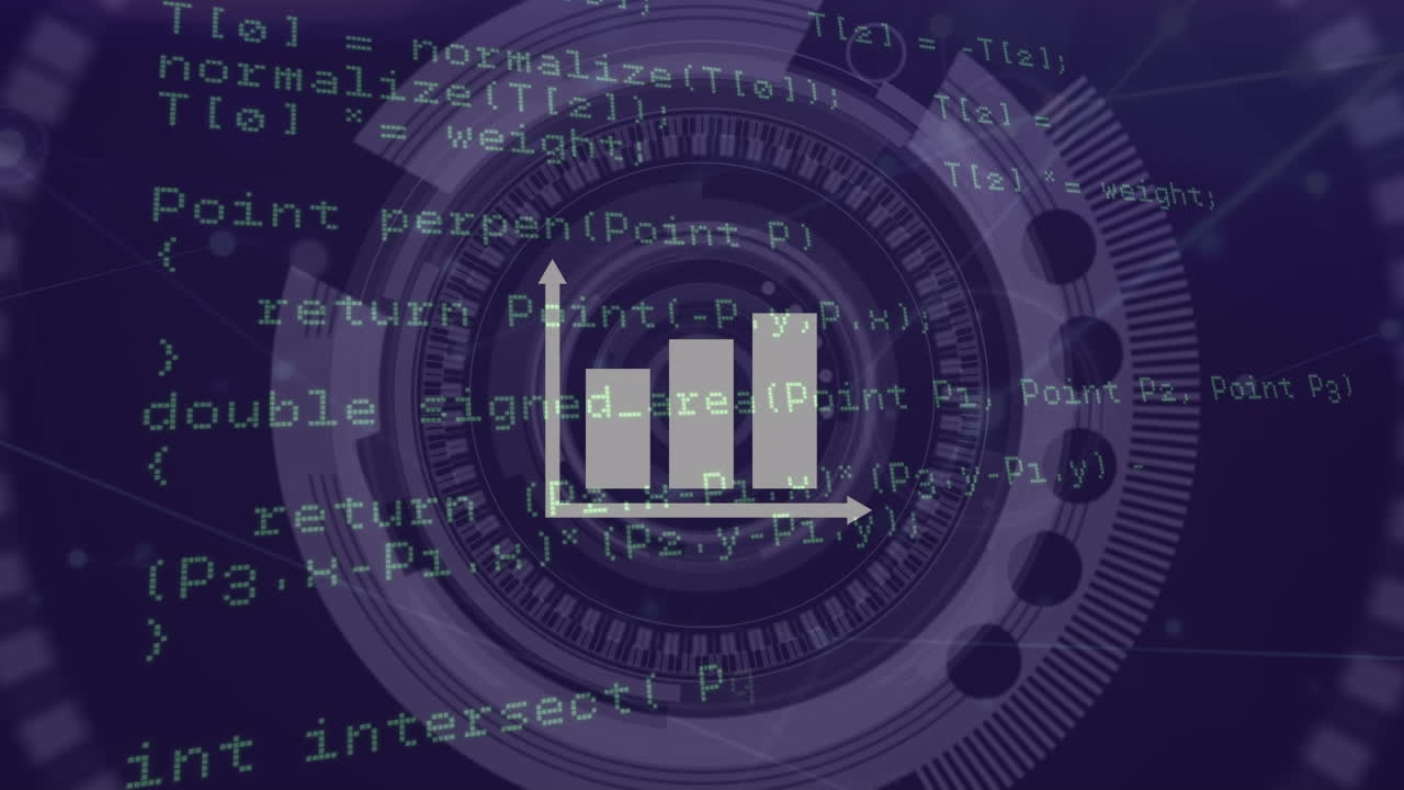 어두운 배경에 데이터 처리 및 스캔 범위 위의 그래프의 애니메이션