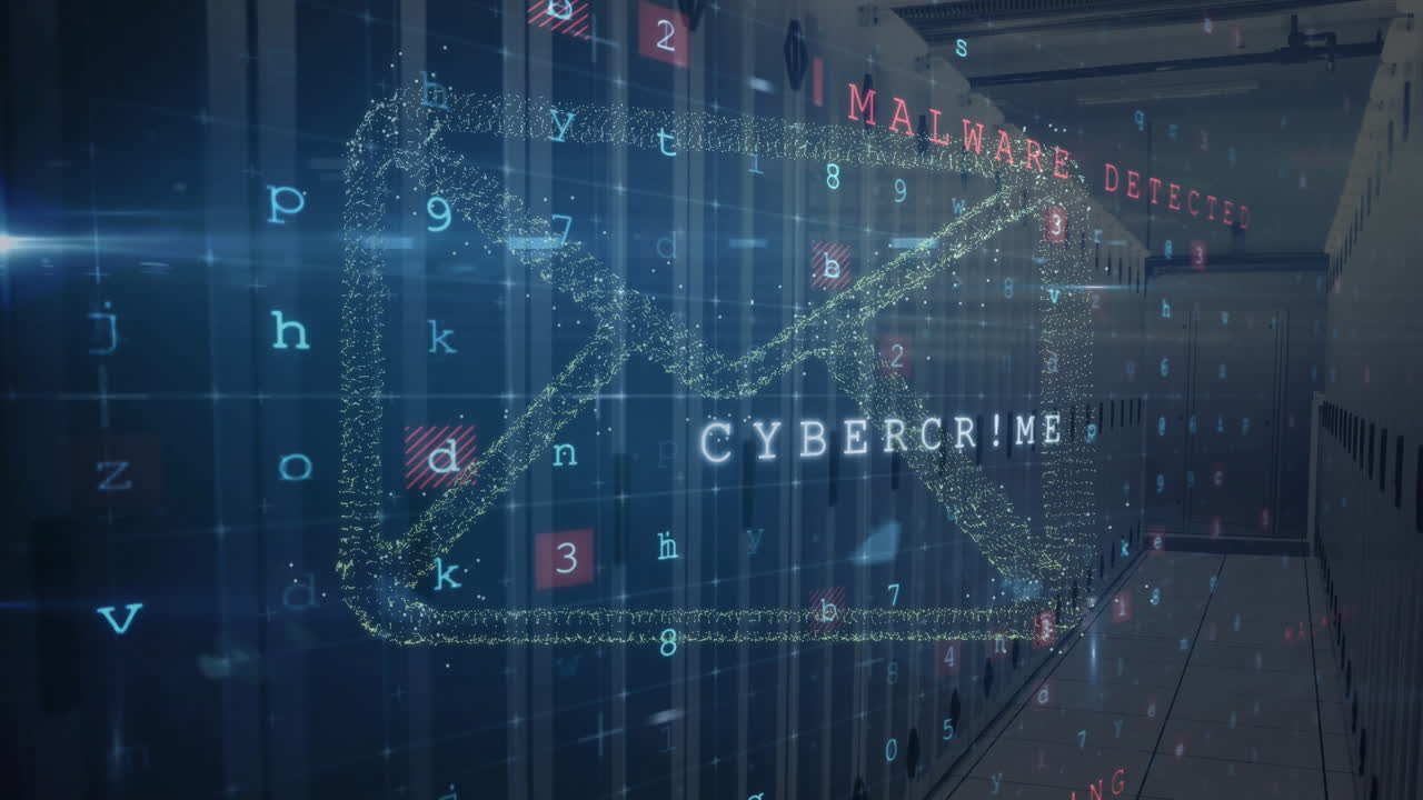 animación de los datos de seguridad y el sobre sobre la sala del servidor