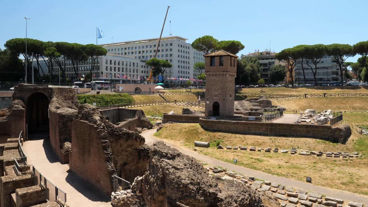 유명한 서커스 막시무스와 토레 델라 몰레타 타워, 로마, 이탈리아