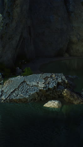 dark and mysterious cave by a river