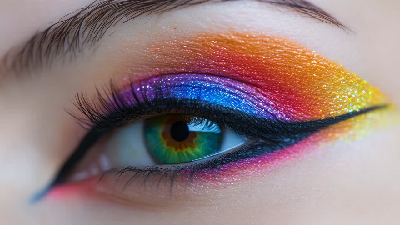 Close-up of Vibrant Colorful Eye Makeup