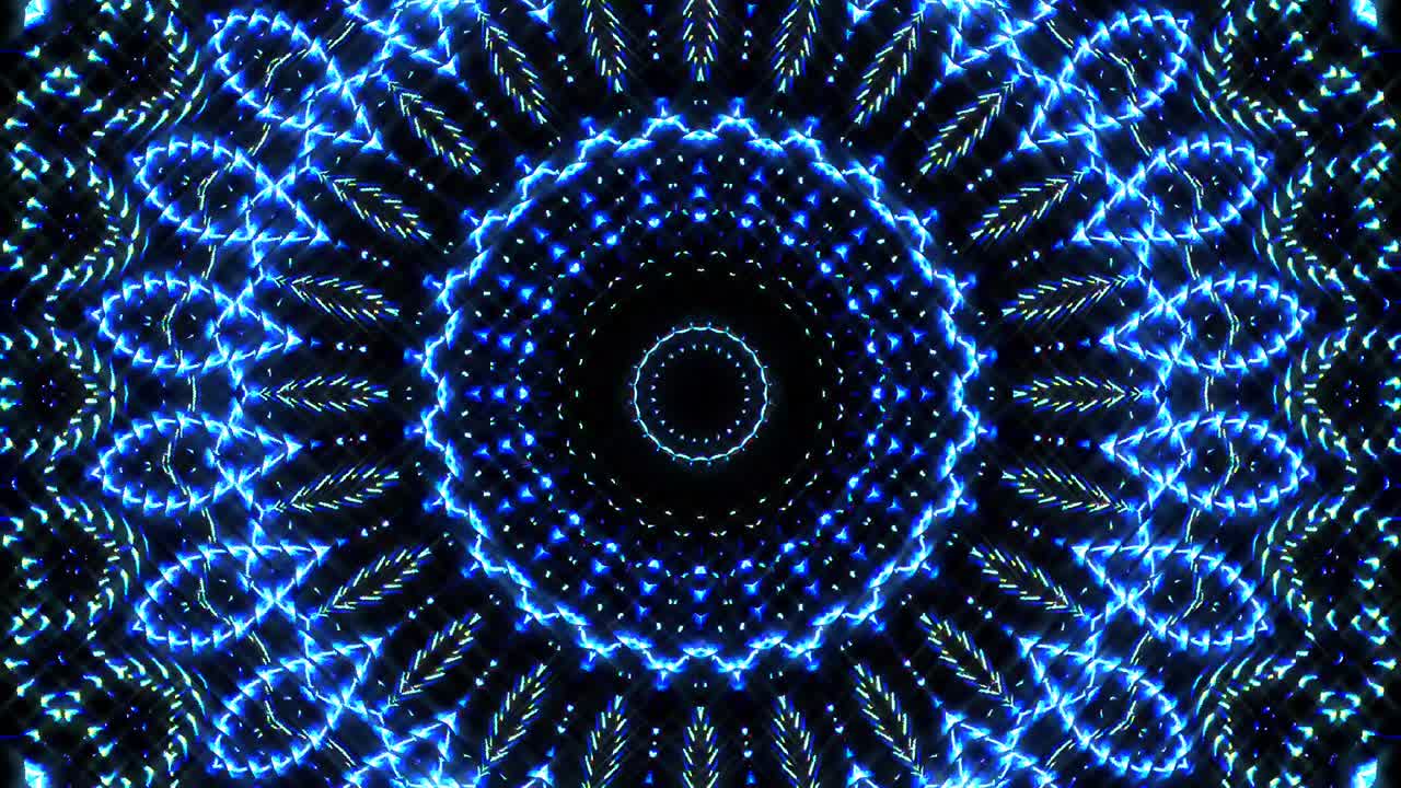 shining bright lines set blue wave motion, colorful, on black background