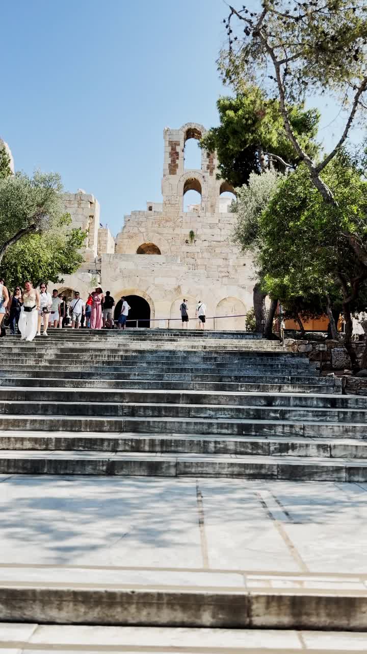 First-Person View Walking on Ancient Marble Steps