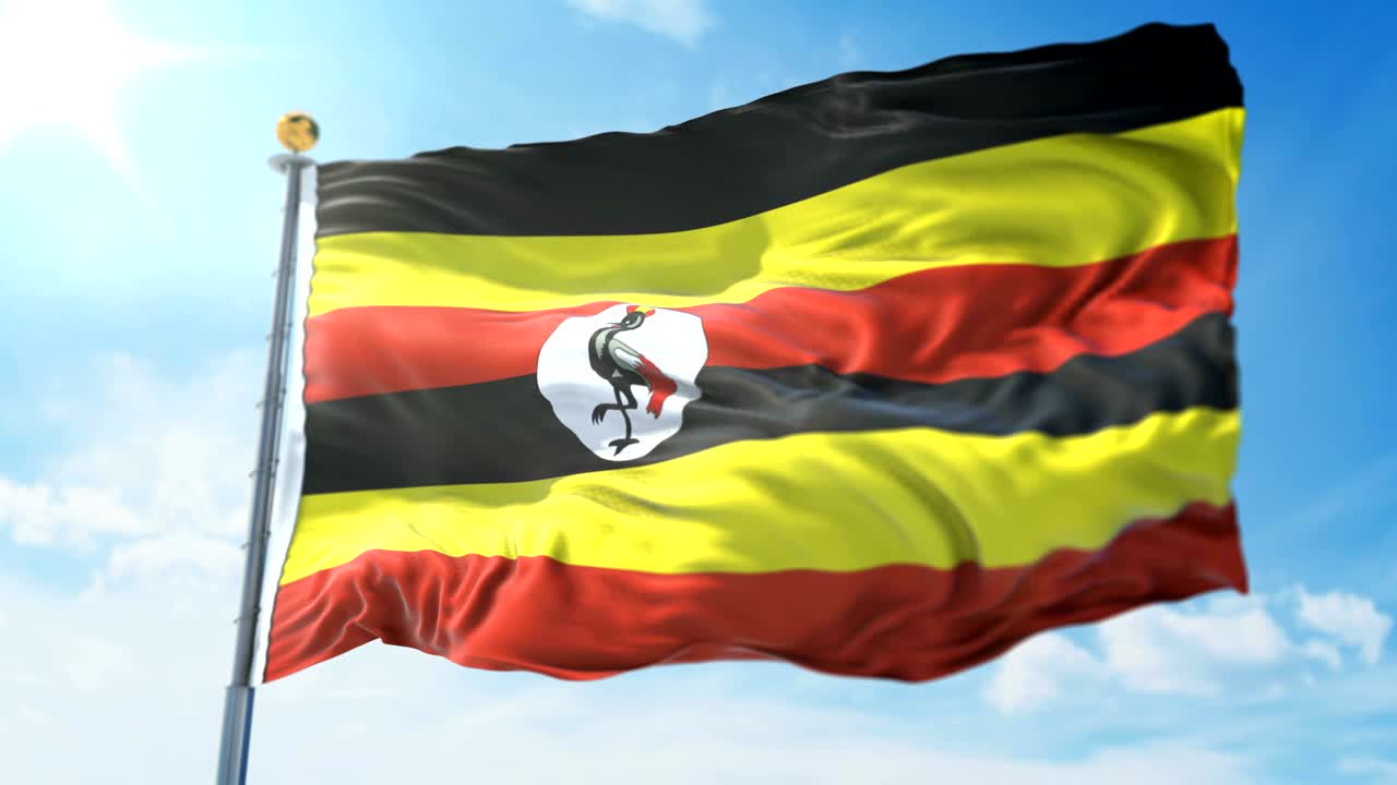 Video di rendering 3D con loop continuo della bandiera dell'Uganda. Bellissimo tessuto che sventola in un ciclo continuo.