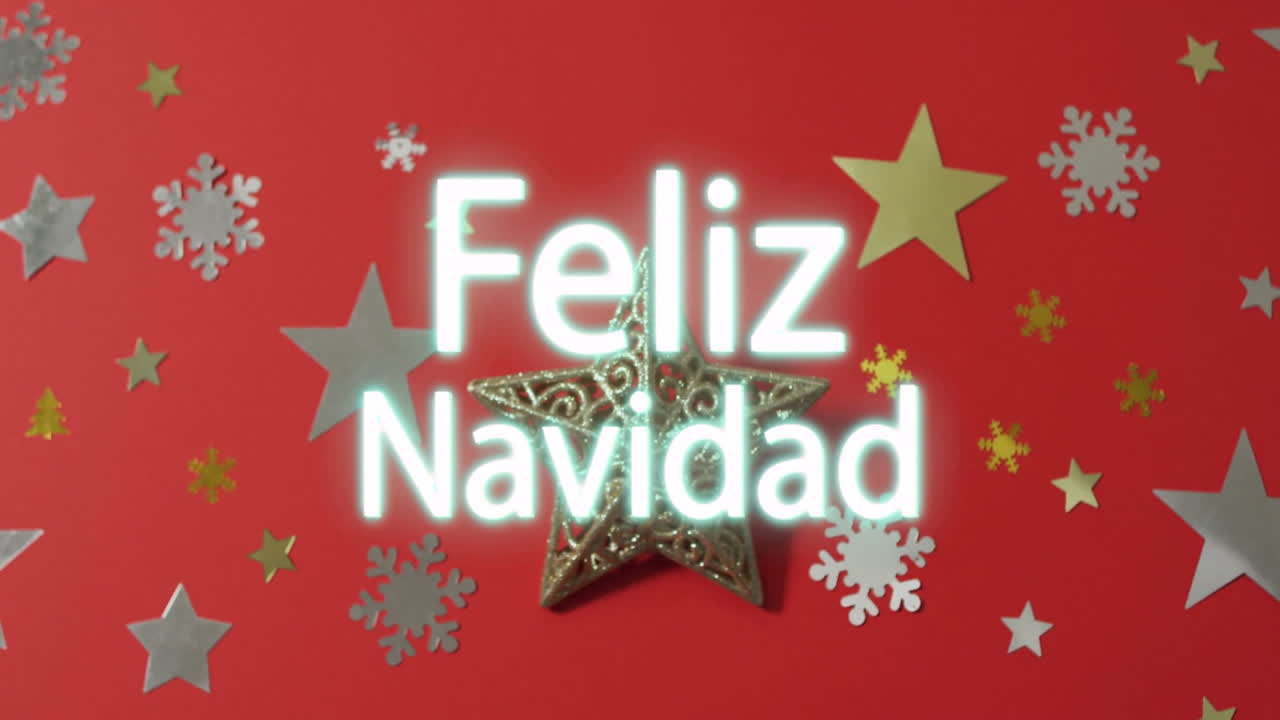 Animation of feliz navidad text over christmas stars