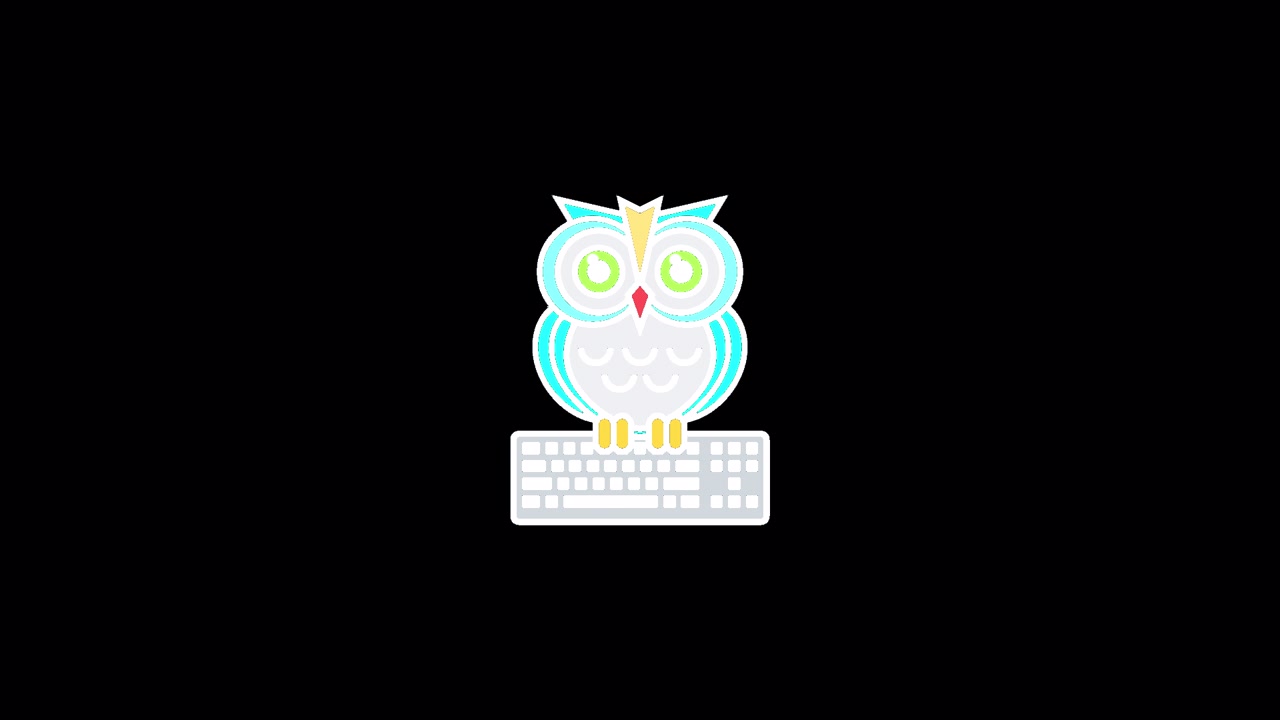Animated Owl Logo Icon Sitting on a Computer Keyboard