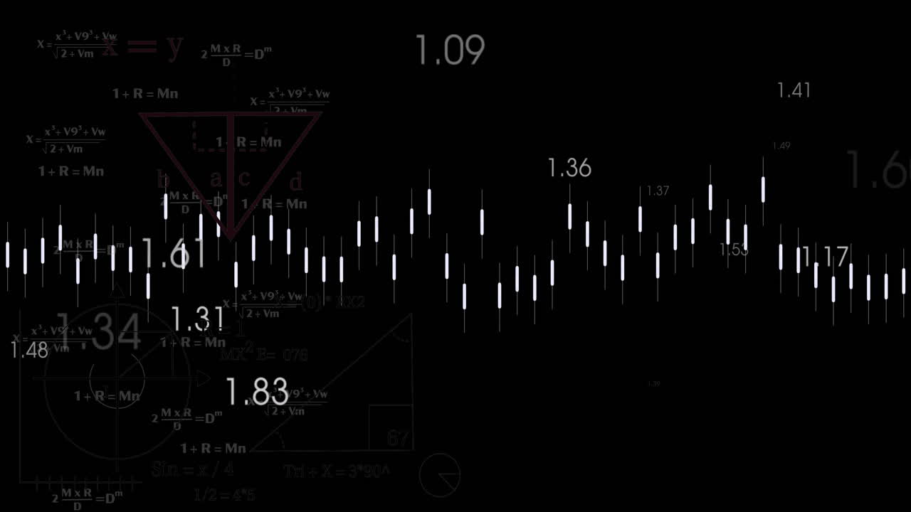 animación de ecuaciones matemáticas y visualización de datos en fondo negro
