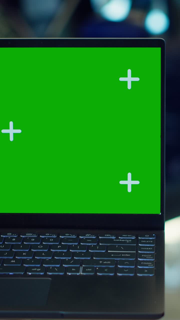 Close Up of Laptop with Green Screen and Tracking Markers