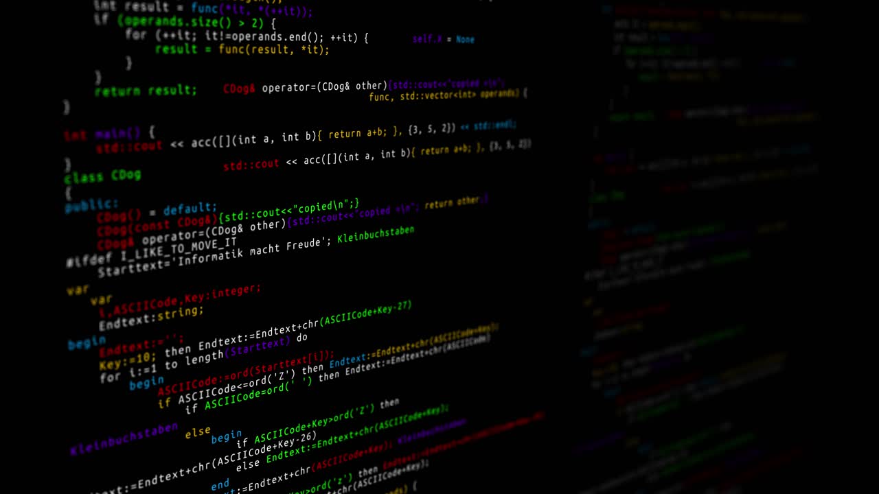 3d 4k animation of computer code and data appearing dark digital space software developer