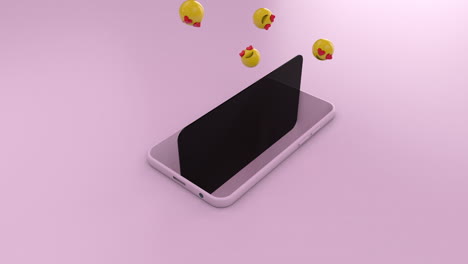 사랑의 이모티콘이 있는 분홍색 미니멀 3d 폰