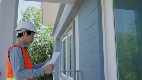 engineers or inspectors  taking notes and checking with clipboards at the building's construction site, contractor inspections and engineering concepts