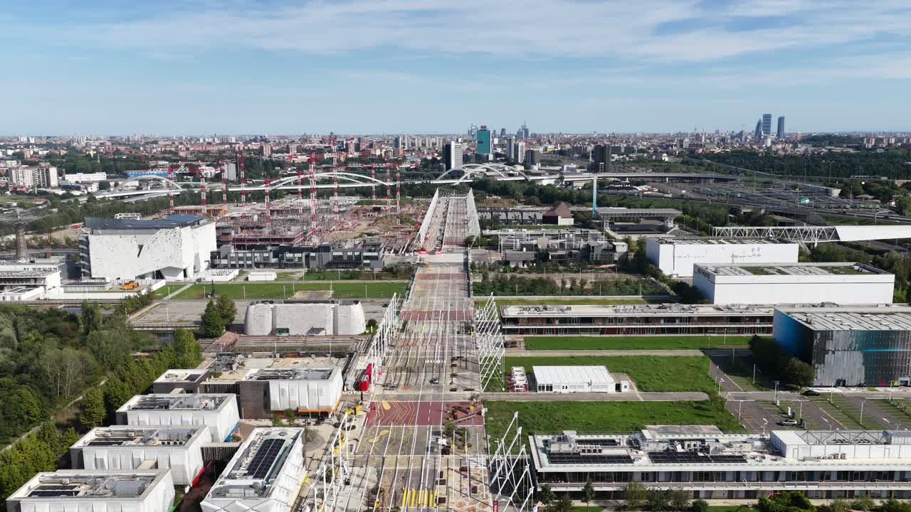 Milan innovation district. Knowledge, business and technology center facility. Italy. Aerial drone video