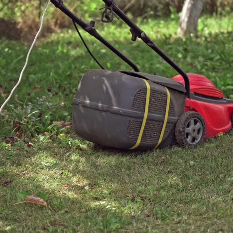 red lawn mower cutting grass