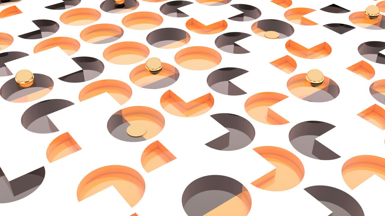 Memphis style 3d Modern minimal motion design Geometric pattern Gold spheres able to loop seamless 4k