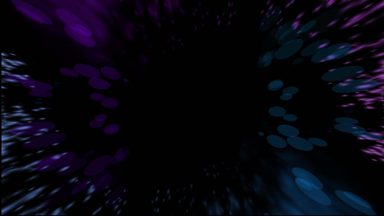 Animation of glowing pink and blue light trial with copy space on black background