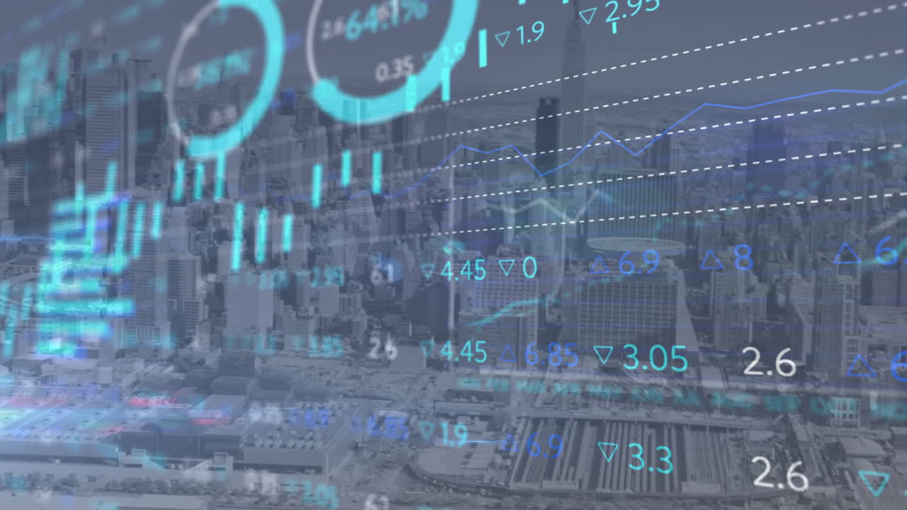 도시 풍경에 대한 데이터 처리 및 다이어그램의 애니메이션