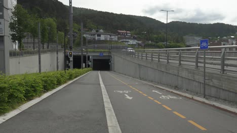 bicycle and pedestrian tunnel of the fyllingsdal tunnel in bergen, norway. static shot