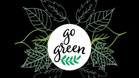 animation of go green and leaves on black background