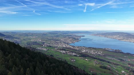 aerial view of switzerland village near lake zurich during blue sky day