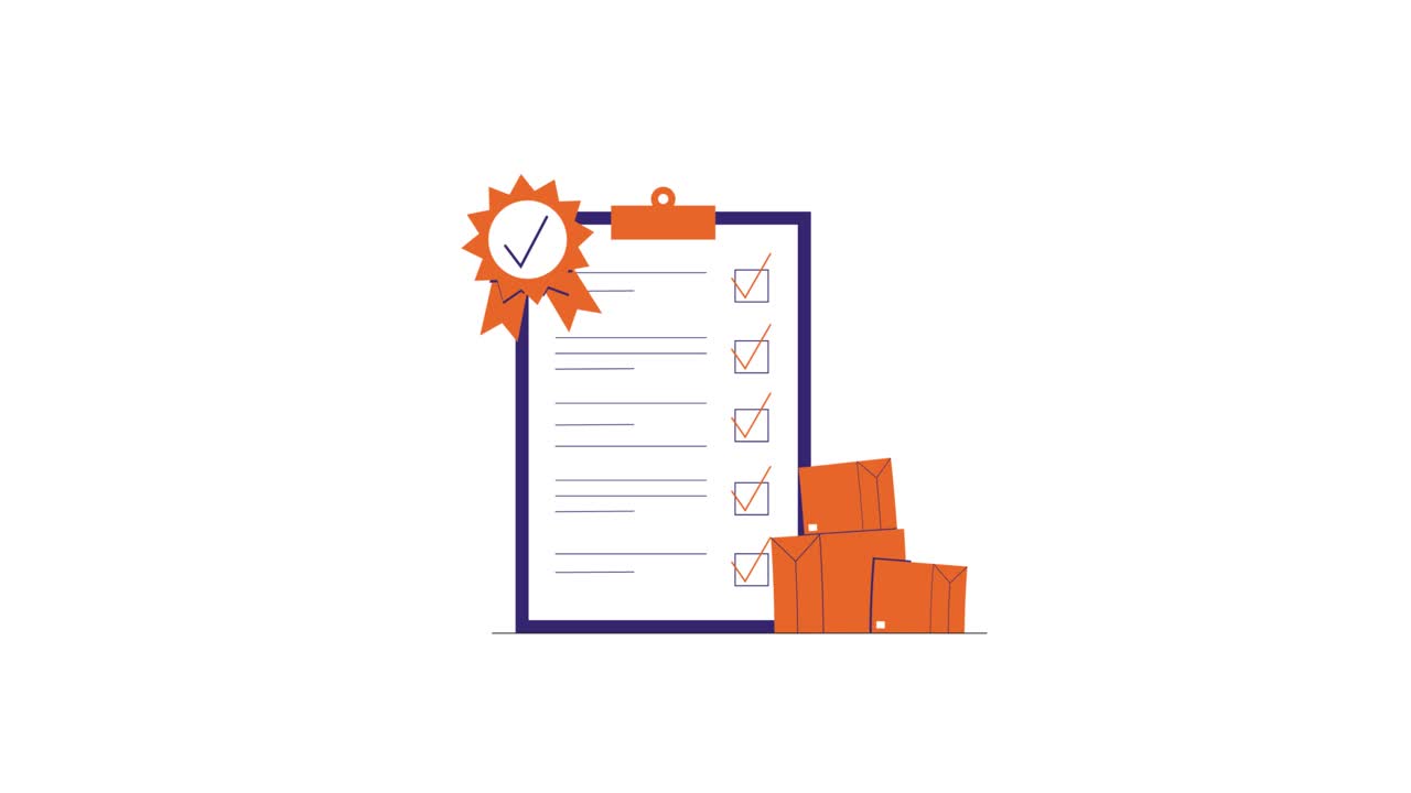 Checklist animata con scatole di spedizione e premio qualità