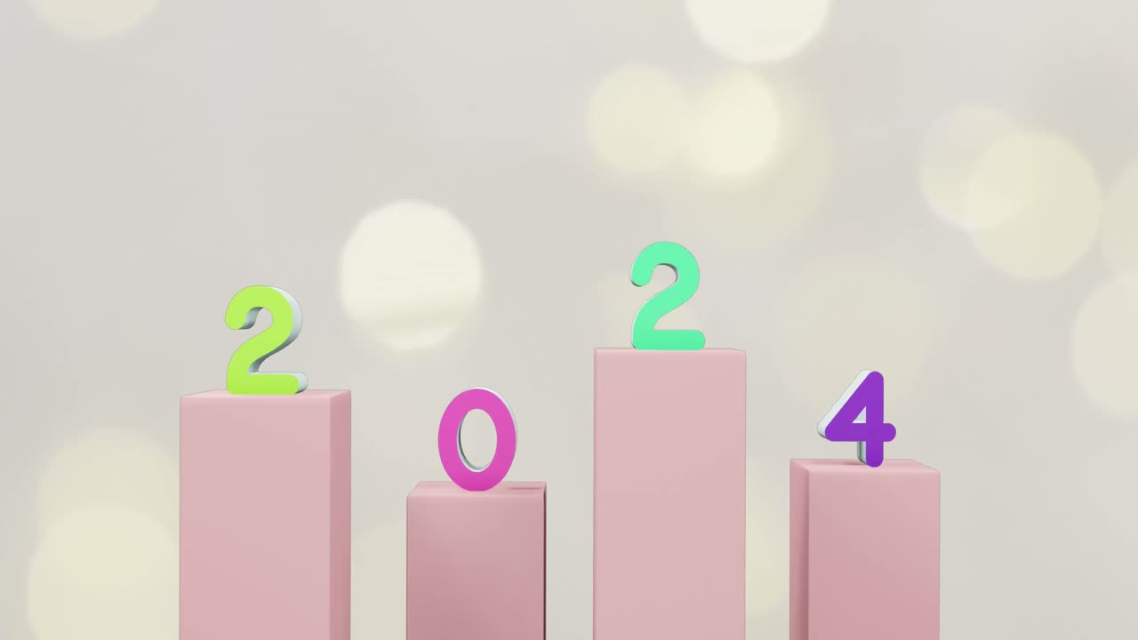 Animation of 2024 text and christmas decorations in background