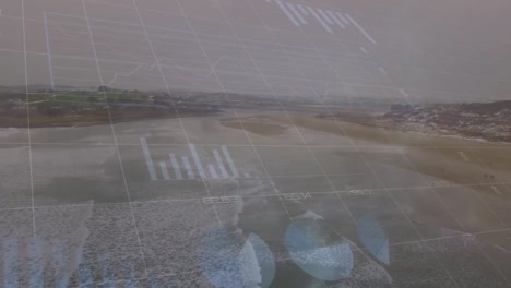 animación del procesamiento de datos financieros sobre la playa