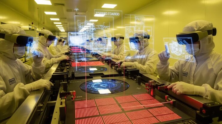 High-Tech Semiconductor Manufacturing: Advanced Processing in a Clean Room Environment with Operators Using Augmented Reality Technology for Precision Work