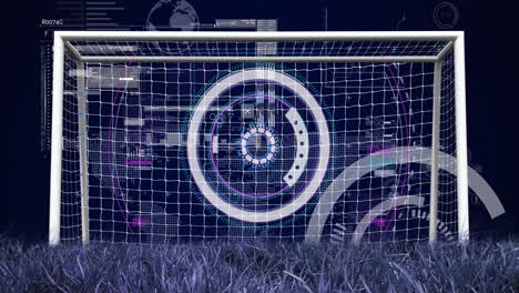 Animation-of-scopes-scanning-and-data-processing-over-football-goal-in-sports-stadium