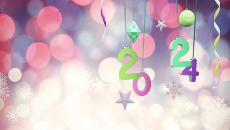 animación del texto de 2024 y decoraciones navideñas en el fondo