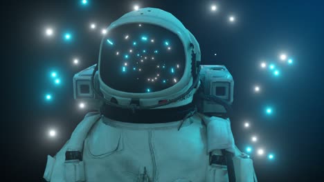 astronauta rodeado de luces de neón intermitentes. concepto de música y club nocturno. animación 3d de un bucle sin costuras