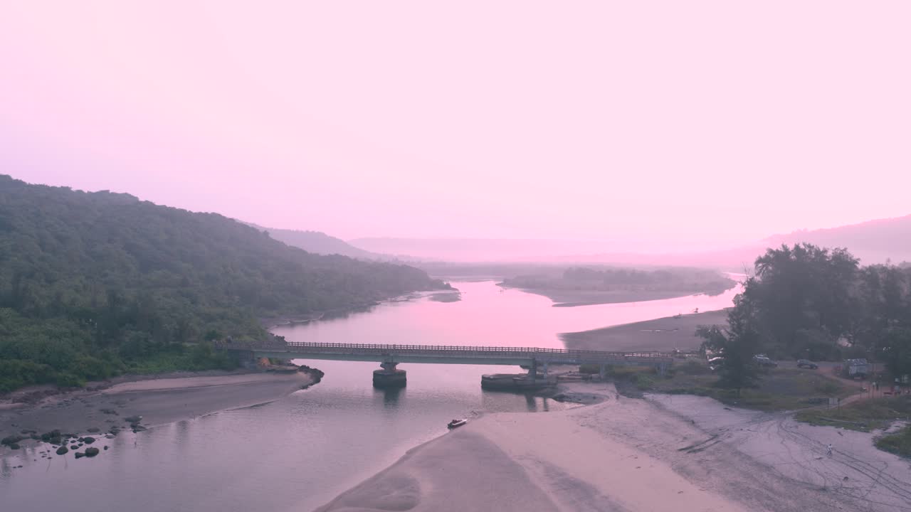 Peaceful River Bridge Sunset Landscape