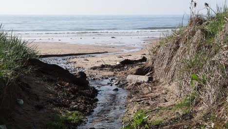 Small-stream-running-from-the-golf-course-through-the-sand-and-into-the-sea