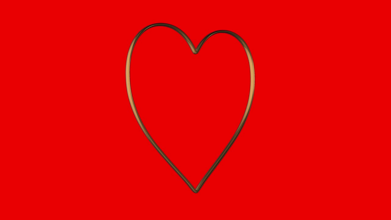 Loop Ready Valentine's Day Gold Heart is Turning on Red Background in 4K Resolution