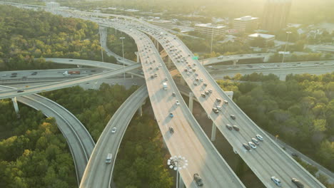 Drone-hyperlapse-across-Interstate-Freeway-I10-and-I610-highway-exchange-on-and-off-ramps