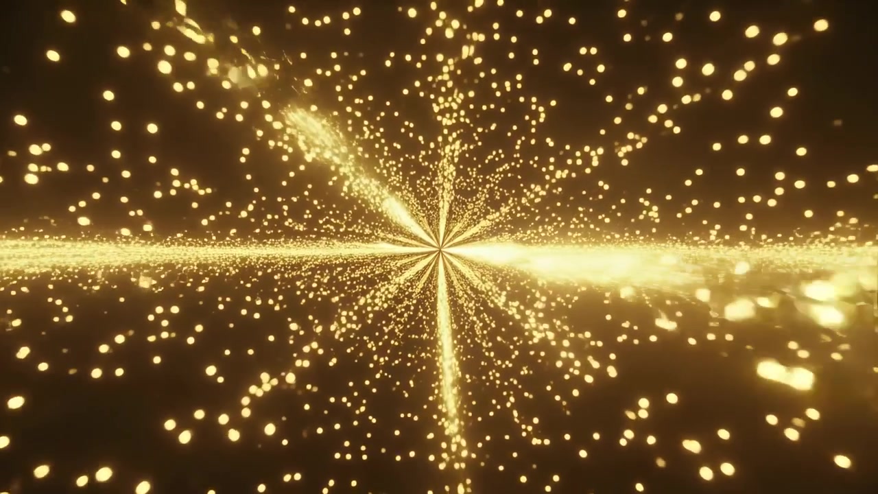 Un flusso entra dall'alto a sinistra, un nucleo scintillante e punti che convergono verso il nucleo nel vuoto, formando un tunnel con una fascia.