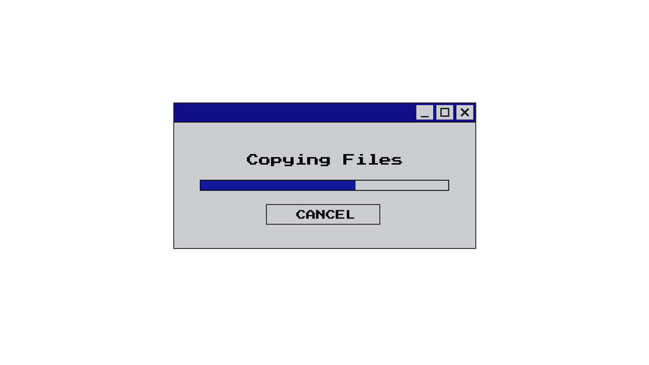 Retro Computer Window Copying Files with Progress Bar Animation