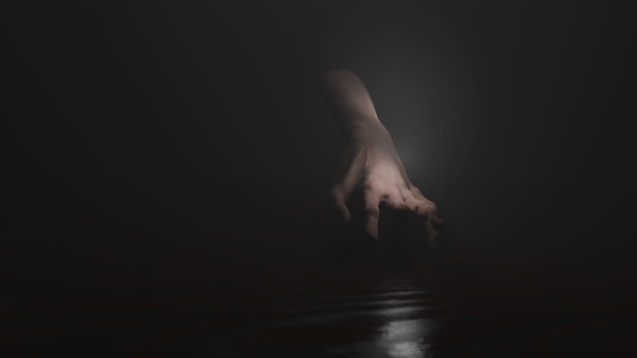 Animazione di una mano che cammina nello spazio buio