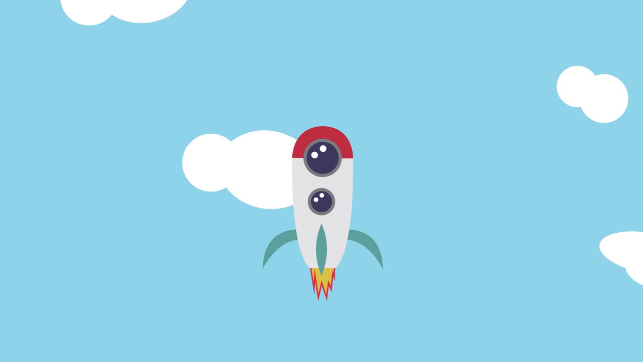 2D Looping Animation Of Rocket Ship Taking Off
