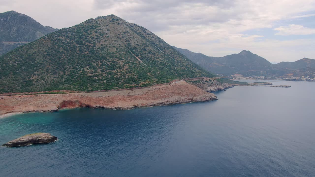 Aerial shot over the sea at Preveli, on the Greek Island of Crete