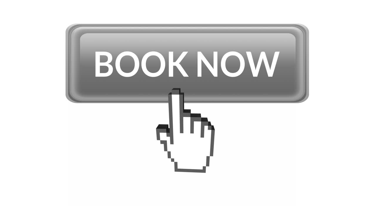 Book now button with pointing hand 4k