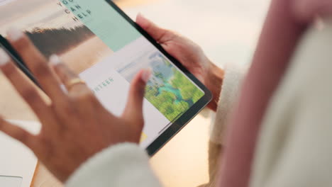 Woman-hands,-tablet-and-internet-browsing